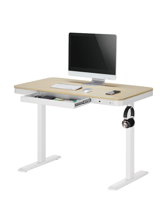 Birou Electric E-desk Din Lemn De Fag Alb Cu Picioare Metalice Și Înălțime Reglabilă 120x60x72cm