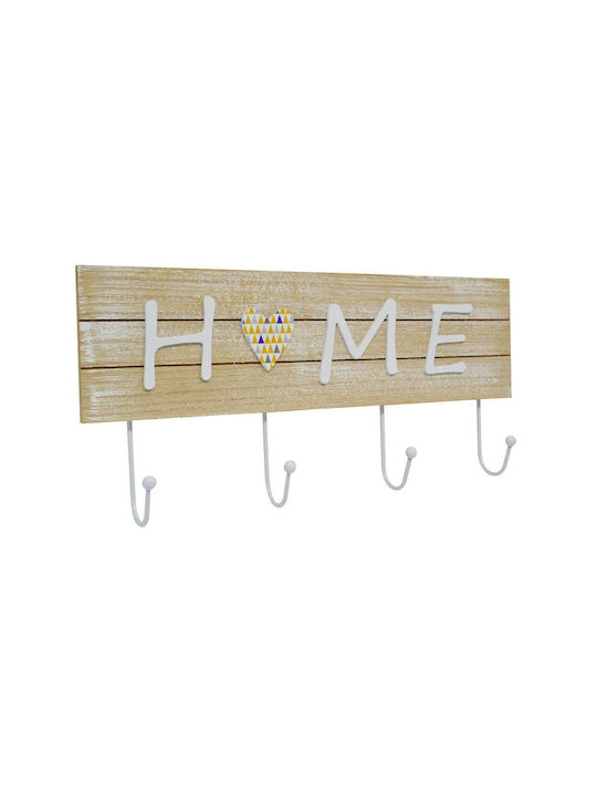 Ankor Κρεμάστρα Τοίχου Home Ξύλινη 4 Θέσεων Μπεζ 40x4.5x4.5cm