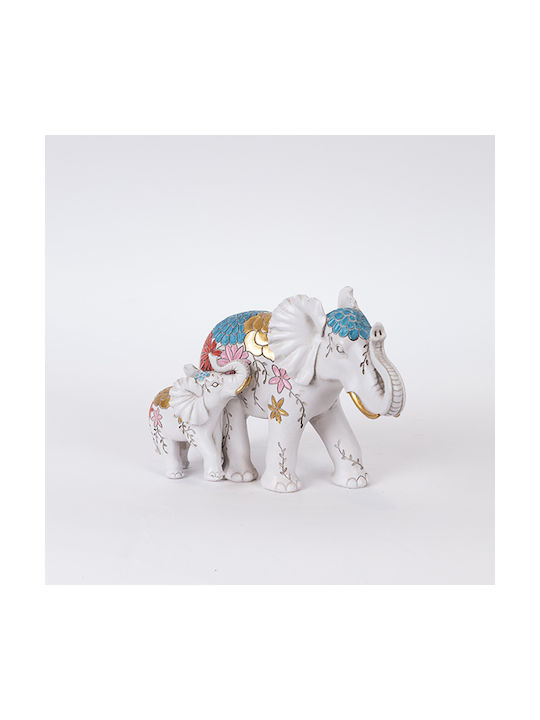 Elefant Decorativ de Masă din Polirășină Flori Albe 22.5x12x16cm 12968 752-11621