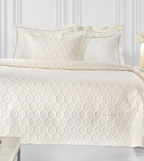 Guy Laroche Hive Set Coverlet Queen Size Microsatin Ecru 240x250cm 3pcs