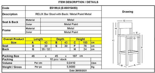 Табуретка Бар За външна употреба Relix Сив 10бр 43x43x100см E5199,6