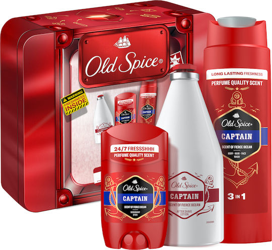 Old Spice Metallisches Geschenkset Mit Captain Deodorant Stick, Duschgel Und Aftershave-Lotion Duft Mit Hochwertigem Duft Der Hält