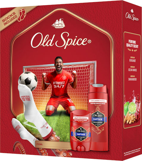 Old Spice Footballer Gift Set for Men With Captain Deodorant Stick Shower Gel and Socks 24-Hour Freshness for Daily Use Scent With Long-Lasting Quality Fragrance