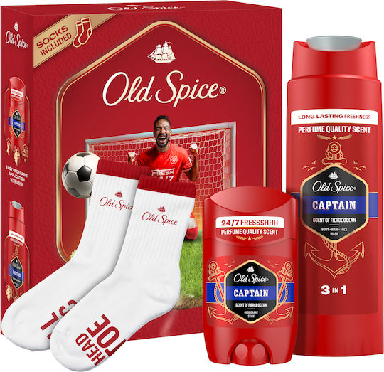 Old Spice Footballer Gift Set for Men With Captain Deodorant Stick Shower Gel and Socks 24-Hour Freshness for Daily Use Scent With Long-Lasting Quality Fragrance