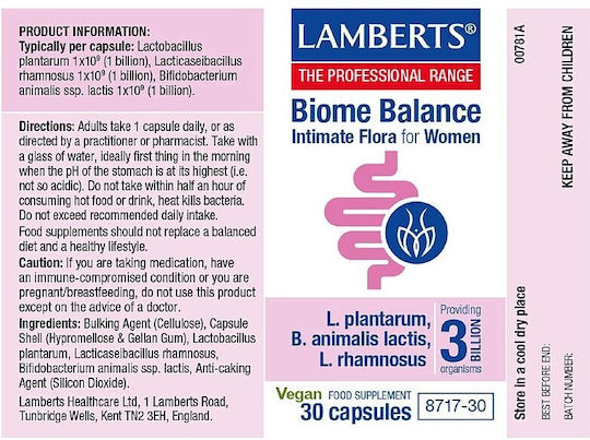 Lamberts Biome Balance Intimate Flora For Women Συμπλήρωμα με Προβιοτικά 30 φυτικές κάψουλες