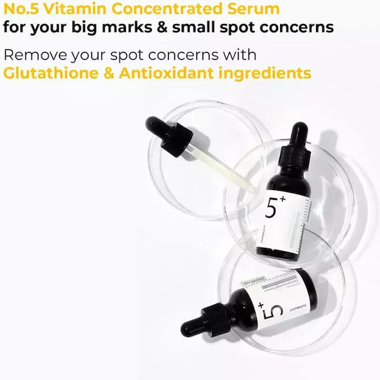Numbuzin No.5 Beruhigend & Feuchtigkeitsspendend Serum Gesicht & Augen mit Vitamin C & Niacinamid für Strahlkraft & Entgiftung 30ml