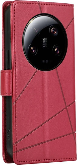 Linie în relief Wallet Piele / Silicon Roșu (Xiaomi 13 Ultra)
