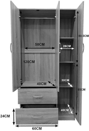 Εξάφυλλη Ντουλάπα 180x42x180cm Sonoma-ανθρακί Εξάφυλλη Ντουλάπα 180x42x180cm Sonoma-ανθρακί