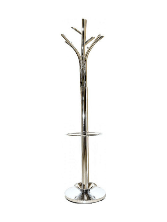 Import Hellas Metallic Coat Rack with Umbrella Holder Nickel 30x30x173cm