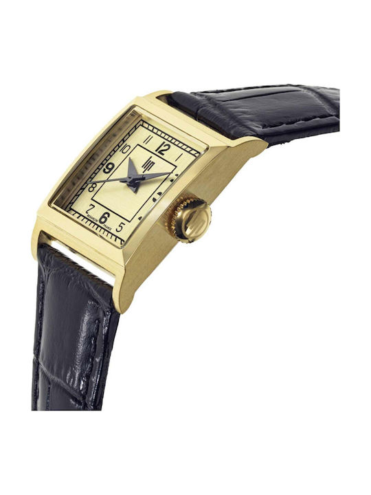 Lip Watches Churchill Men's Watch Battery with Black Leather Strap