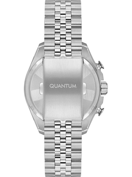 Quantum Dual Time Men's Watch Battery with Silver Metal Bracelet