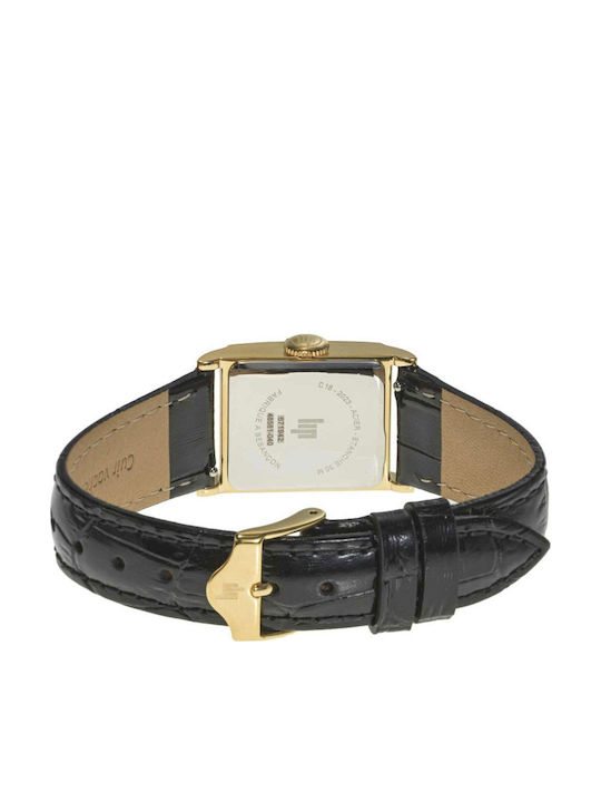 Lip Watches Churchill Men's Watch Battery with Black Leather Strap