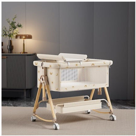 Lazarid Wiege mit Matratze und Rädern Beige