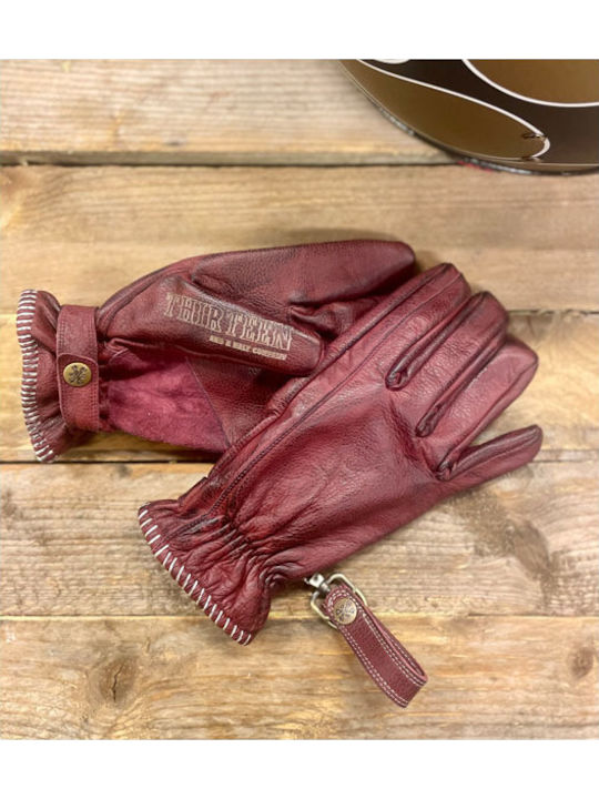 13 1/2 Magazine Loud Ride Herren Motorradhandschuhe Leder Burgundy