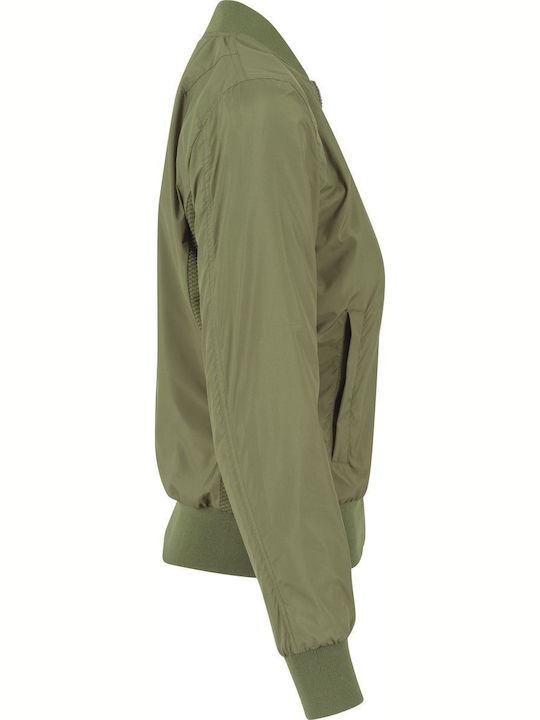 TB1217 Women's Short Bomber Jacket for Spring or Autumn Olive