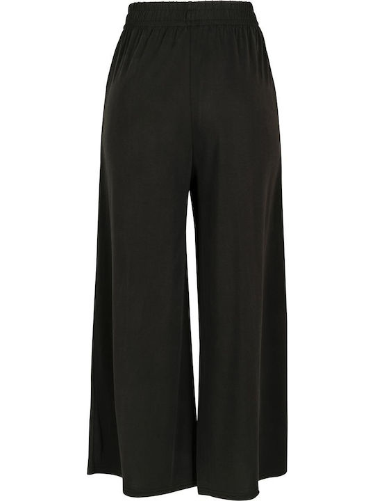 Damen Stoff Hose mit Gummizug in Weitem Schnitt Schwarz
