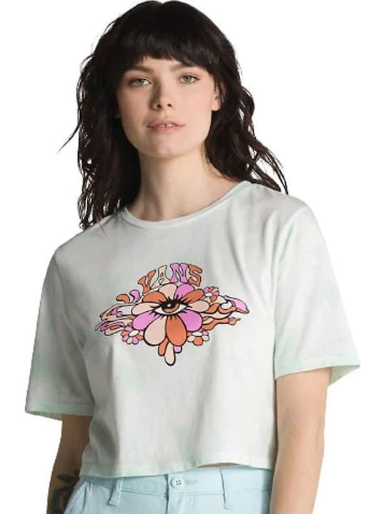 Psychedelic Eye Γυναικείο Καλοκαιρινό Crop Top Βαμβακερό Κοντομάνικο Πράσινο