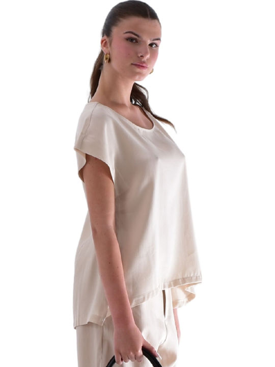 Women's Summer Blouse Short Sleeve Beige