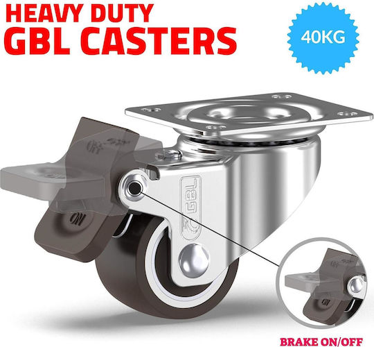Ροδάκια Έπιπλα Gbl Small Castor Ρόδες με Φρένο 4τμχ 25mm