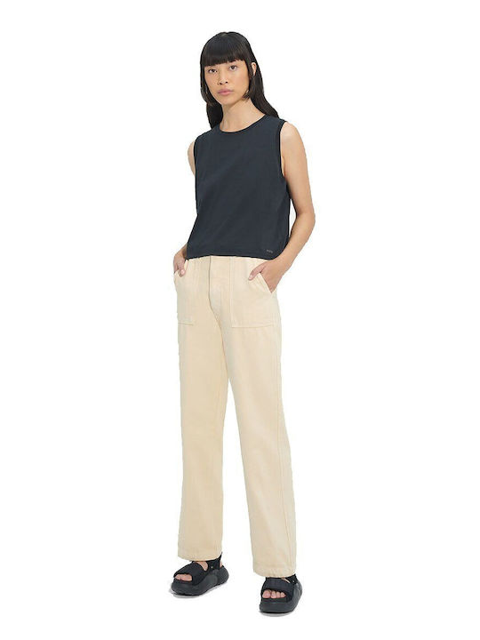 Soni Damen Crop Top Baumwolle Ärmellos Schwarz