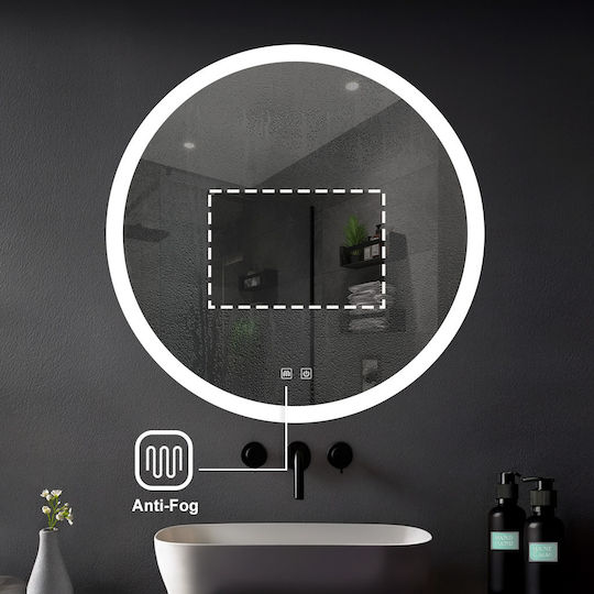 H2O Round Bathroom Mirror Led Touch Metal 80x80cm