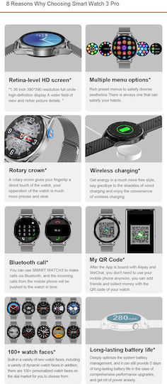 DT3 Smartwatch με Παλμογράφο (Μαύρο)