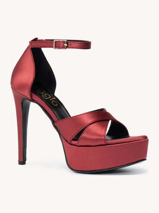 Burgundy Women's Satin Sandals Crossed Straps