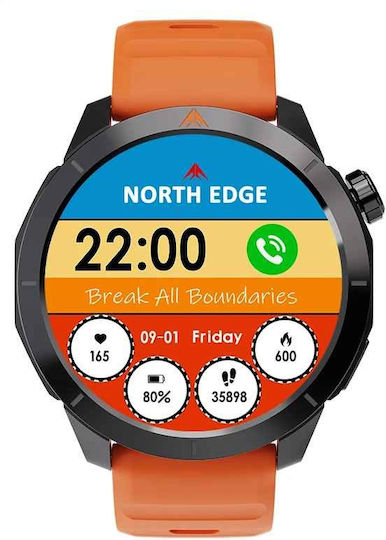 North Edge X-TREK 2 Smartwatch Din Oțel Inoxidabil 43mm Cu Pulsometru Portocaliu Large
