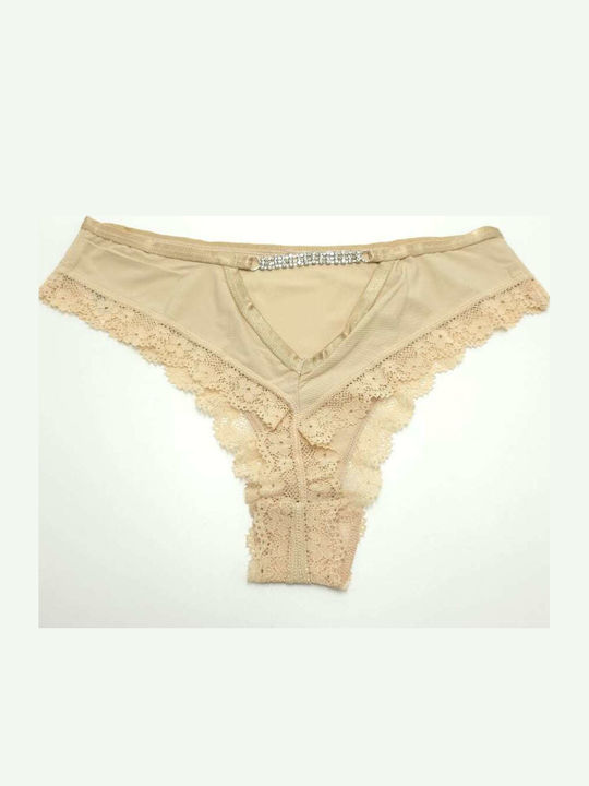 Damen Zeichenfolge mit Spitze Beige