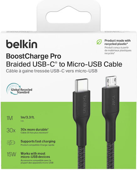 Belkin Braided USB 2.0 Cable USB-C Male - USB-C 15W Black 1m CAB026hq1MBK