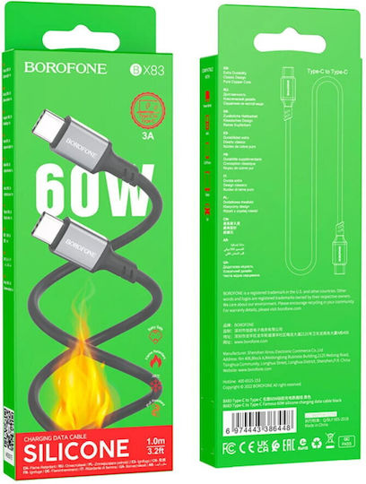 Borofone USB 2.0 Cable USB-C male - USB-C 60W Μαύρο 1m