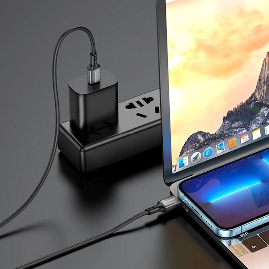 Borofone USB 2.0 Cable USB-C male - USB-C 60W Μαύρο 1m