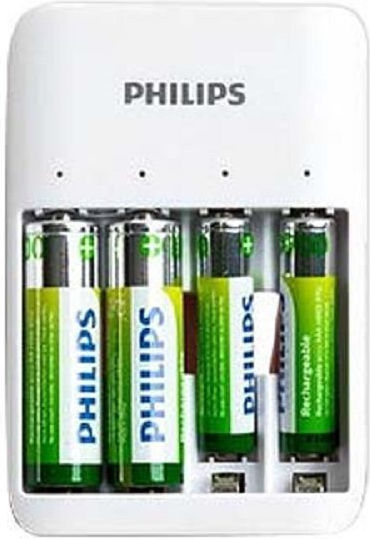 Philips Quad Channel Battery Charger USB 4 Μπαταριών Ni-MH Μεγέθους AA/AAA Σετ με 2x AA + 2x AAA
