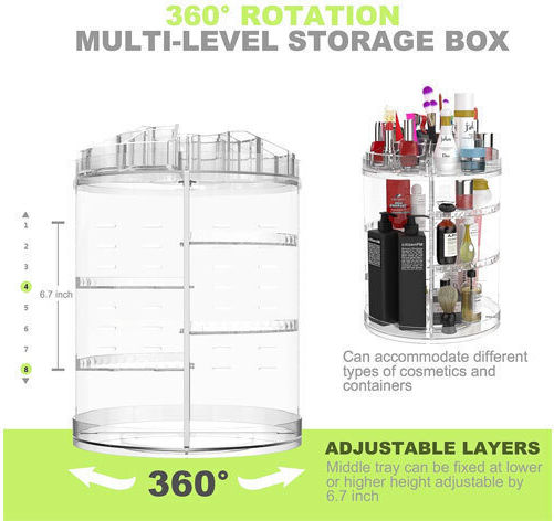 Cosmetic Organizer Case Transparent Rotating