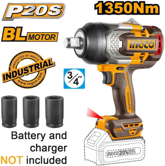 Ingco CIWLI201351 Brushless Schlagschrauber Akku 20V Solo mit Aufnahme 3/4"