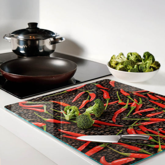Placă Protectoare din Sticlă pentru Bucătărie Sticlă Temperată Ardei Iuți 60x52 Cm