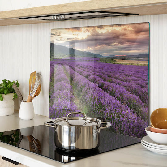 Wandsticker & Wandgemälde Hochwertige Glastafel für Küche Lavendel Feld 60x52 cm