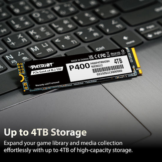 Patriot P400 V4 SSD 4TB τύπου M.2 με σύνδεση PCI Express 4.0 (PS5 Compatible) P400VP4TBM28H
