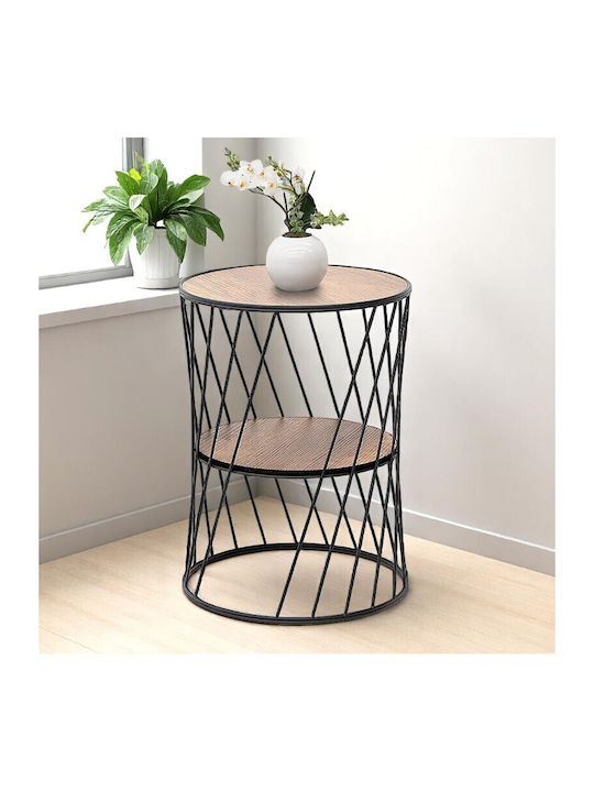 Round Side Table Jaspin Wooden Black / Walnut 32x32x44cm