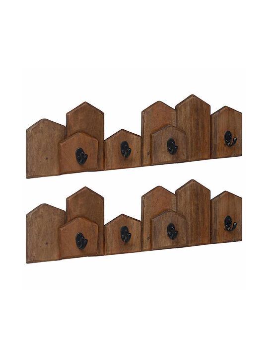 vidaXL Wooden Wall Hanger 5 Hooks Brown 48x15x8cm