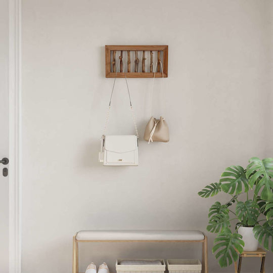 vidaXL Wooden Wall Hanger 7 Hooks Brown 50x25x11cm