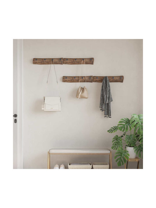 vidaXL Wooden Wall Hanger 4 Hooks Brown 50x12x8cm 4 Pieces