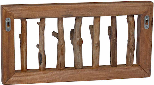 vidaXL Wooden Wall Hanger 7 Hooks Brown 50x25x11cm