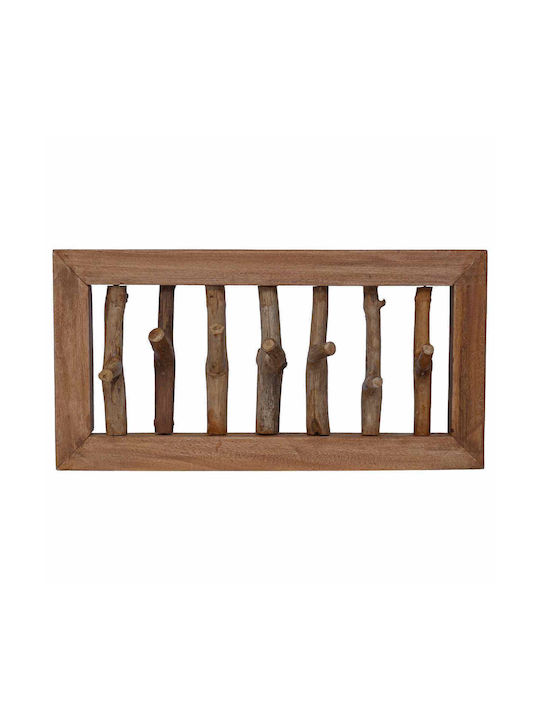 vidaXL Wooden Wall Hanger 7 Hooks Brown 50x25x11cm
