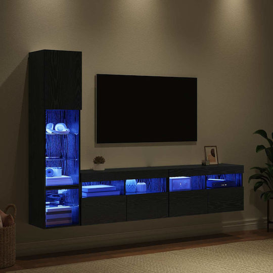 Wohnzimmer TV-Einheit Black Beech mit Vitrine & Beleuchtung
