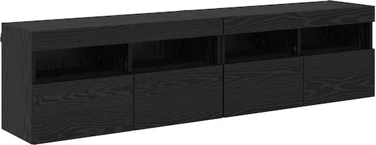 Wohnzimmer TV-Einheit Black Beech mit Vitrine & Beleuchtung