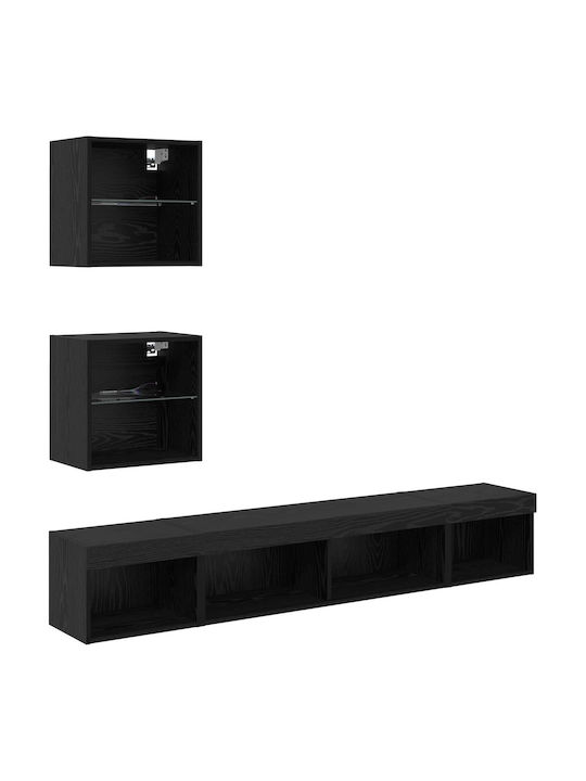 Wohnzimmer TV-Einheit Black Beech mit Vitrine & Beleuchtung L100xB30xH30cm