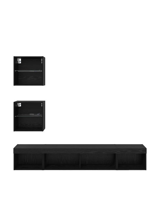Wohnzimmer TV-Einheit Black Beech mit Vitrine & Beleuchtung L100xB30xH30cm