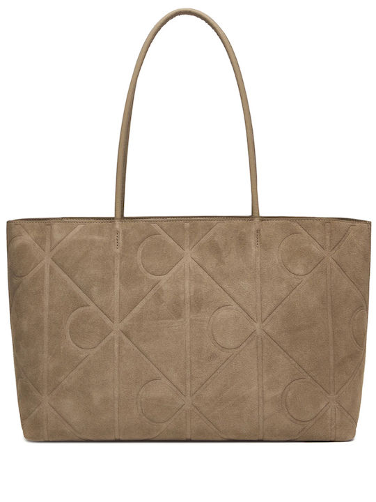 Calvin Klein Suede Embossed Emblem Damen Tote Tasche Calvin Klein Suede Embossed Emblem Damen Tote Tasche