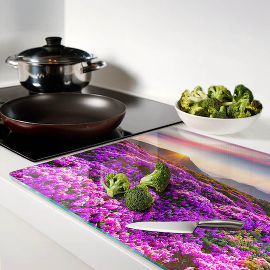 Glass Kitchen Chopping Surface Flower Design In The Mountains 80x52 Cm